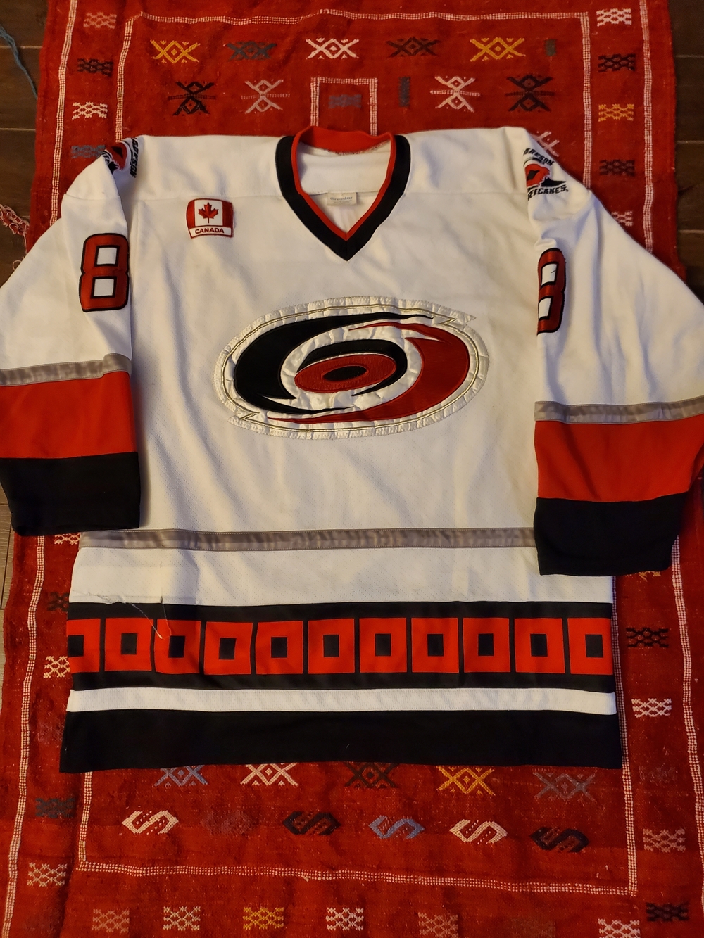 Vintafe Clarcson Hurricanes University White Hockey Jersey with Red & Black